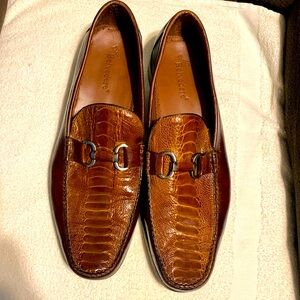 Brown Genuine Ostrich mens loafer slip on with side